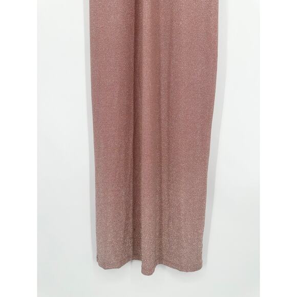 REFORMATION Disco Midi Dress V-Neck Metallic Maxi Rose Sparkle Pink Slip Dress - Picture 6 of 12